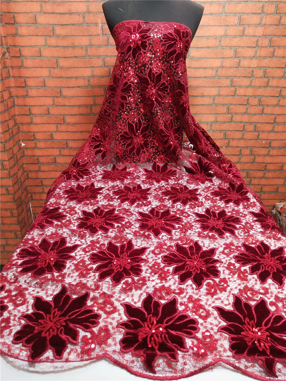African lace fabric 5yds/pce linac velvet 3cm&5cm shiny sequins mesh fabrics women gorgeous luxury lagos party nigerian asoebi