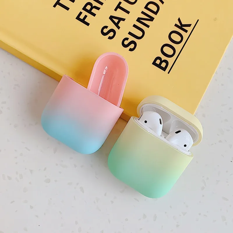 

Case Gradient Rainbow Color Protective hard Cover Bluetooth Wireless Earphone Case For Air pods 2 cover fundas