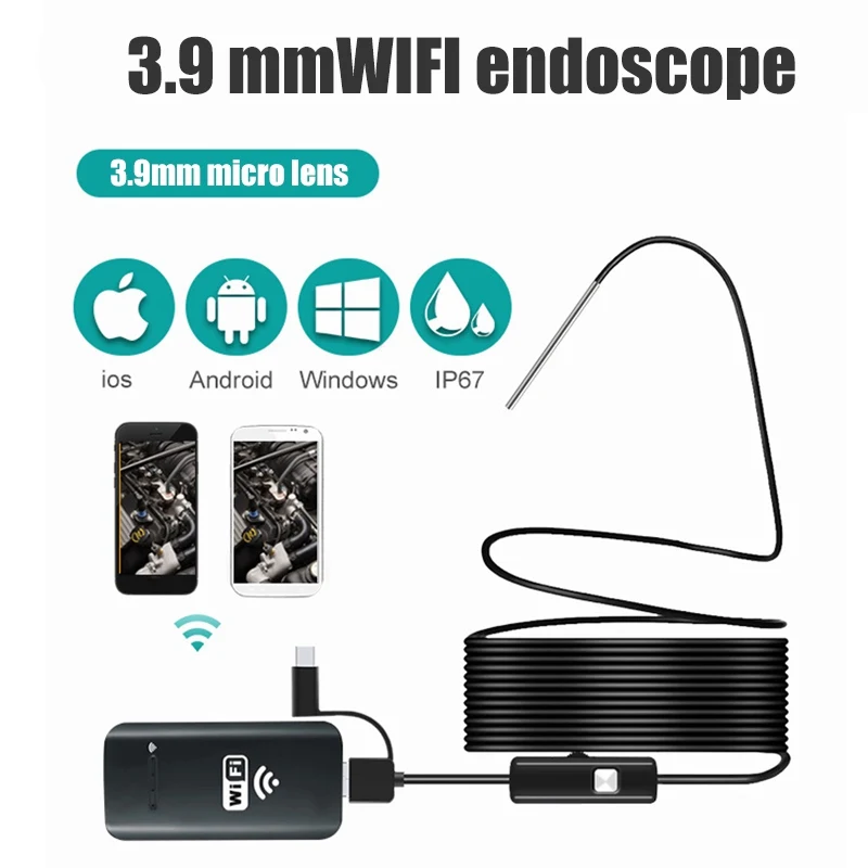 

1200P Endoscopic Camera Wireless Borescope Inspection Camera HD 2.0 MP Semi-Rigid Flexible Snake Camera For Android And IPhone