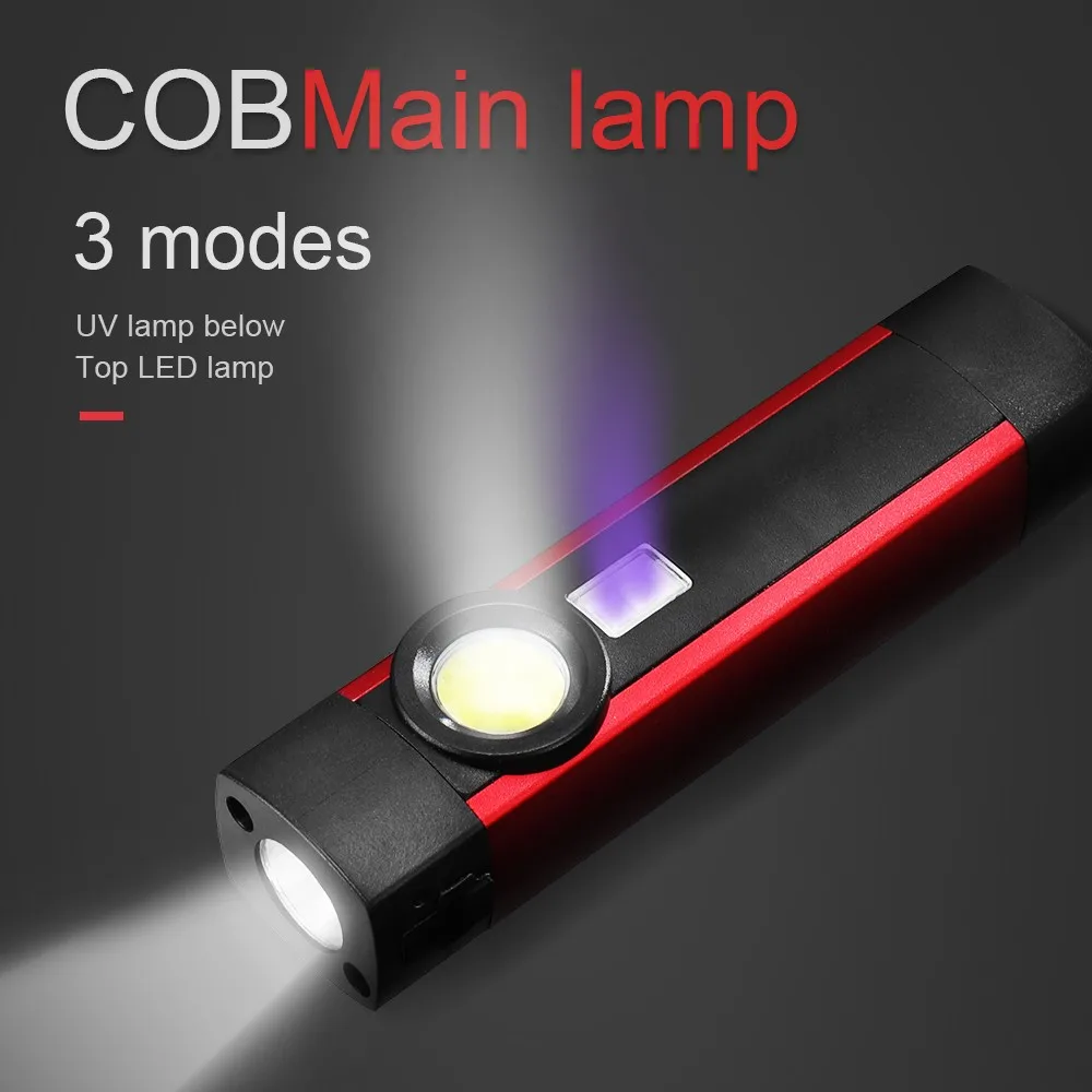 COB светодиодный мини-светильник-ручка, УФ-магнит, USB Перезаряжаемый Рабочий фонарь, светильник-вспышка, светильник-вспышка, перезаряжаемый с usb зарядкой# D