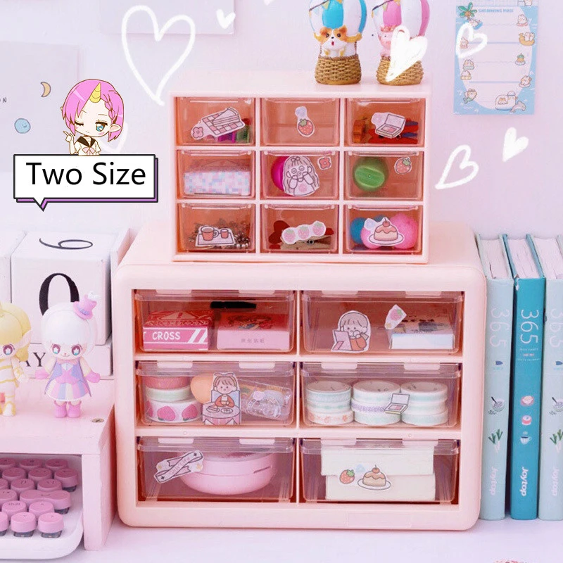 かわいい白 ピンク9グリッドabsデスクトップオーガナイザー収納ボックス無料ステッカー学校透明デスクステーショナリーアクセサリー 文房具 ホルダー Aliexpress