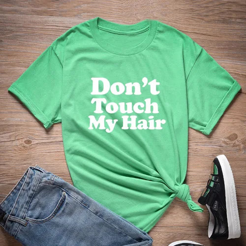 ONSEME Don't Touch My Hair футболки женская уличная Эстетическая футболка с надписью Melanin футболки Femme базовые простые буквы Топы - Цвет: IrishGreen-White