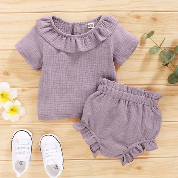 

Toddler Girls Clothes Sets Baby Clothes Suits Lotus Leaf Collar Tops Solid T-Shirt Set Summer Casual for Toddler Girls 0-2Y