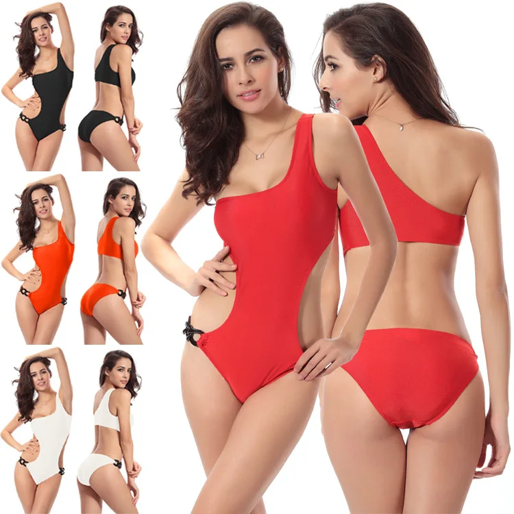 One-Shoulder Swimsuit New 4 Color One-Shoulder Swimsuit New Six Ring Adjustable Design One-Shoulder Swimsuit with Unique Waist