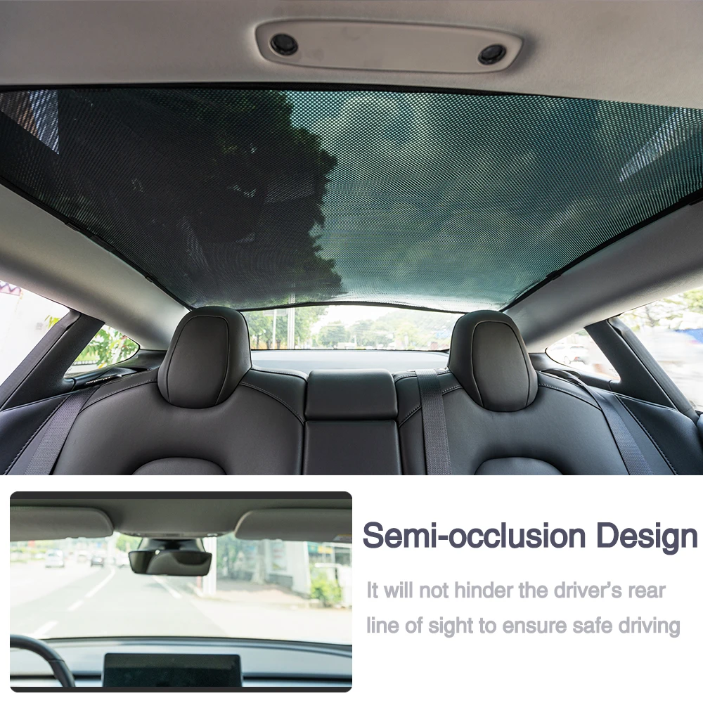MICTUNING 2pcs Car Front& Rear Roof Sunshade Net for Tesla Model 3 Auto Window Sunshade Cover Ultraviolet-proof Mesh Sun Shade