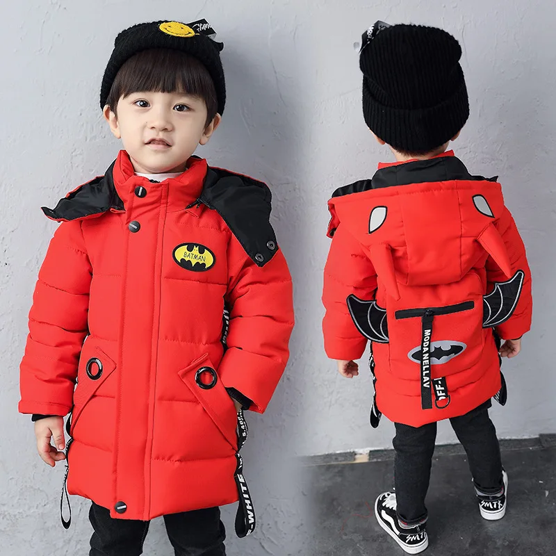 Cartoon Batman Baby Boy Children Cotton-padded Jacket Hoodie Thick Warm Kids Winter Coat size 2 3 4 5 6 7 8 years