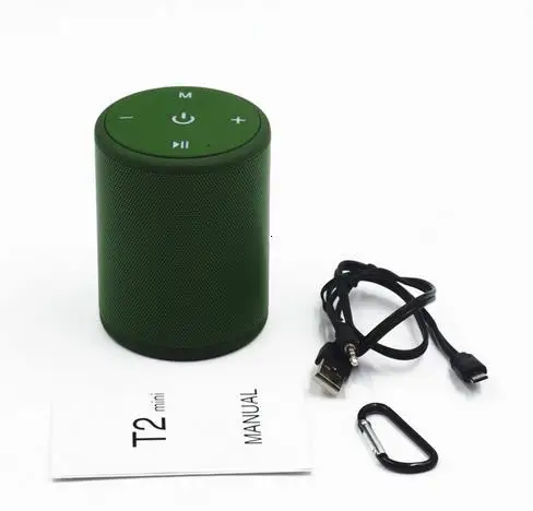 green Мини Т2 Bluetooth динамик водонепроницаемый портативный открытый беспроводной динамик мини Колонка SoundBox стерео Бас музыкальный плеер с FM TF - Цвет: green
