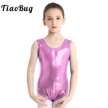 

TiaoBug Kids Girls Stretchy Dancewear Shiny Solid Color Ballet Gymnastics Leotard Bodysuit Child Stage Performance Dance Costume
