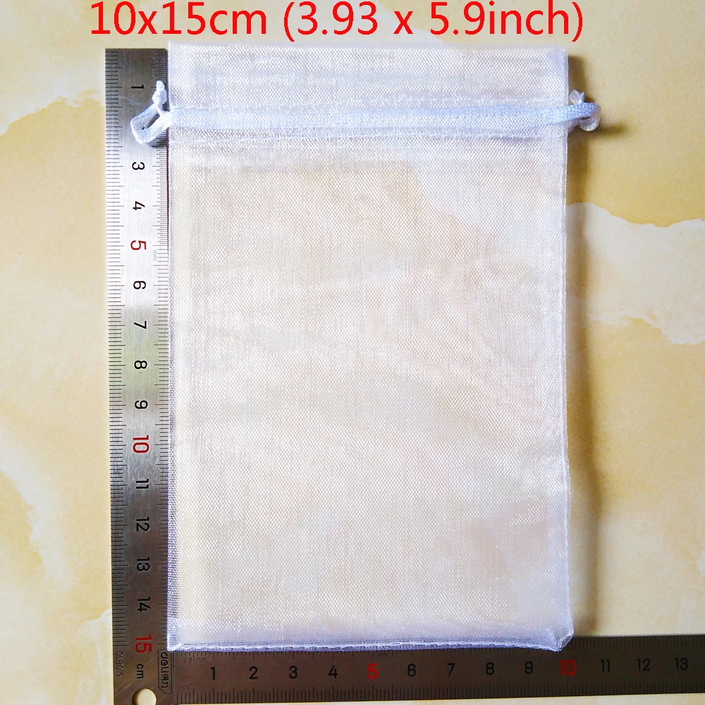 100 шт. Drawstring Органзы Сумки 5x7 7x9 9x12 10x15 13x18 15x20 17x23 20x30 25x35 30x40 см День Рождения Рождественский Подарок Упаковка Ювелирных Изделий Сумки Коробка Свадебная Вечеринка Подарочная Сумка Коробка