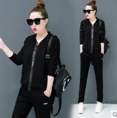

2 Leisure Sports Suit Spring And Autumn Hoodie Women's Three-piece Set 2019 Spring New Style Korean-style-Style Stand Collar Loo
