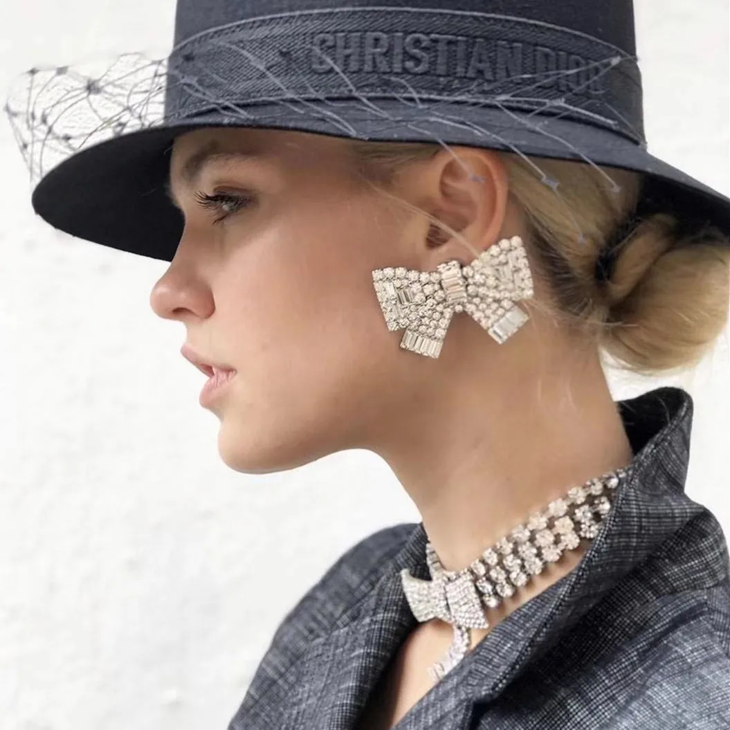 Очаровательные серьги гвоздики Boutique Стразы с бантом из циркония Женские Ювелирные изделия коллекция модных