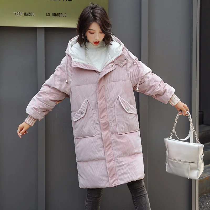 

2019 New Style Gold Velvet down Jacket Cotton-padded Clothes Women's Mid-length INS Hooded Thick over-the-Knee Cotton-padded Jac
