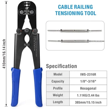 

IWS-2316R traction tensioning tool Crimping plier stainless steel wire rope cutter Multifunctional cable railing fitting swager