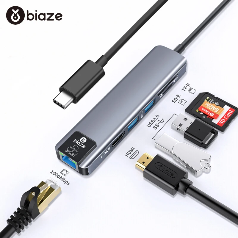 USB концентратор Biaze type C для нескольких 3 0 HDMI RJ45 TF/SD карт ридер адаптер MacBook Pro Galaxy S9 S8