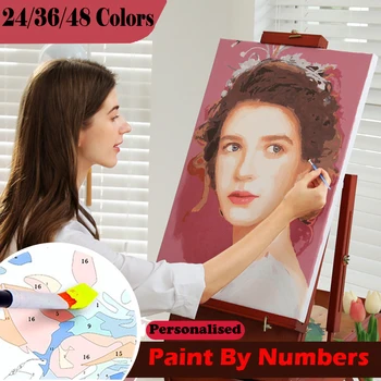 

24/36/48 Colors Personalised Paint By Numbers HD Photo by numbers Picture HandPainted Portrait Drawing Coloring Acrylic pigment