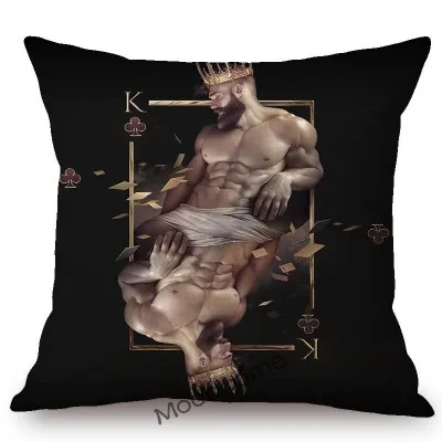 nova sexy homem muscular rei príncipe encantador tentador masculino arte gay casa decorativa sofá lance travesseiro capa de almofada de linho algodão