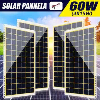 

60W/30W/15W Solar Panel 12V Polycrystalline Solar Panel with Line Clip 4X Suction Cups for Outdoor Camping Emergency Light