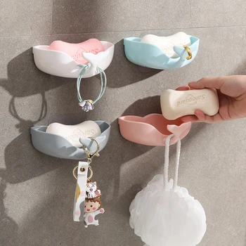 

1pc Drain Soap Rack Fish Tail Hook Free Punch Creative Wall-mounted Soap Case Home Storage Organization Bathroom Accessories