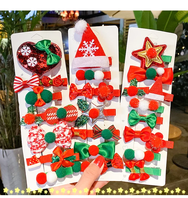 

New Christmas Hairpin Set Bow Headwear Christmas Tree Snowflake Duckbill Clip Lovely Hair Adornment for Girl Children