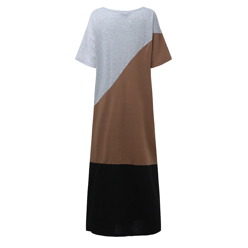 ZANZEA, женское Лоскутное Длинное Макси платье, повседневное, короткий рукав, Vestidos, элегантное, с круглым вырезом, Пляжное, для вечеринки, сарафан, кафтан, халат для женщин