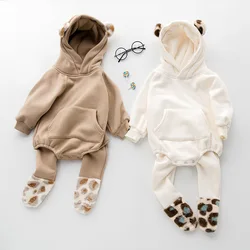 Ensemble barboteuse léopard pour bébé, 2 pièces, barboteuse avec pantalon, body pour nouveau né, vêtements d'automne pour nouveau né garçon 