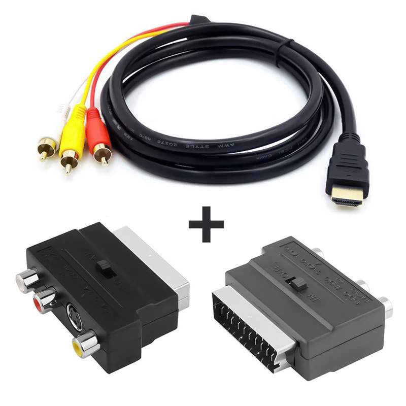 

New 1080p HDMI Male S-Video to 3 RCA AV Audio Cable Black W/SCART To 3 RCA Adapter for DVD Players TV Audio Cables Converter