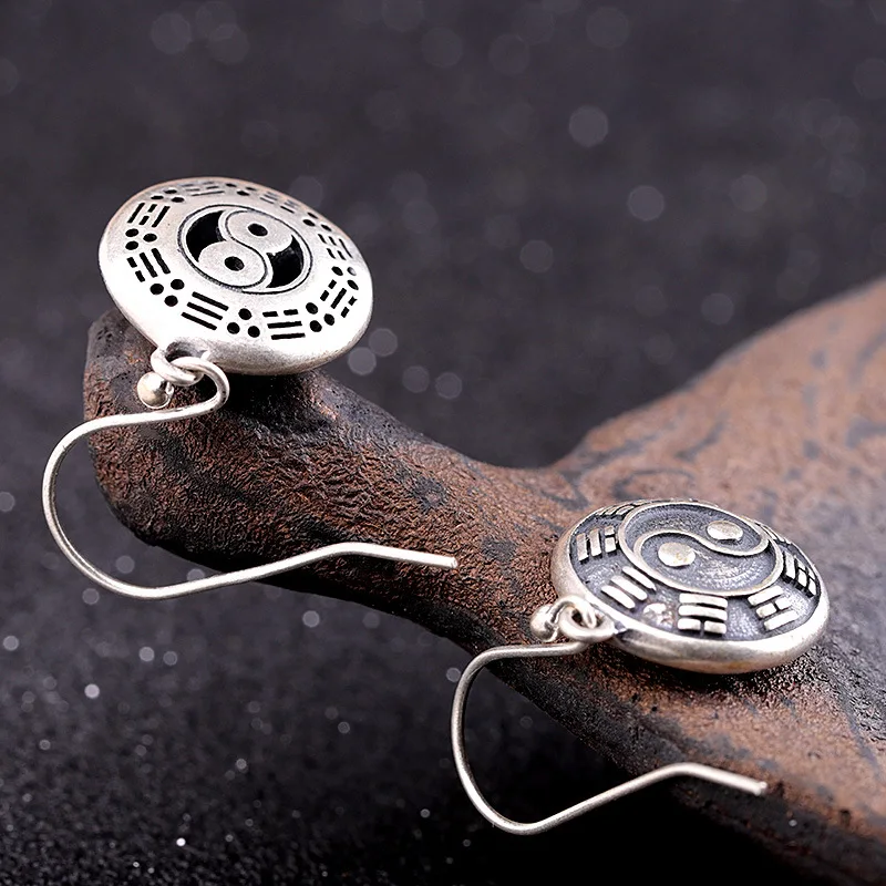 Винтажные серьги-подвески из стерлингового серебра 925 пробы Yin Yang для женщин и девочек
