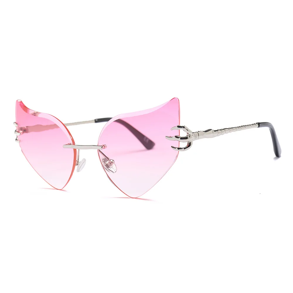 Новые солнцезащитные очки без оправы с кошачьим глазом, женские, нестандартные бескаркасные солнцезащитные очки, винтажные Индивидуальные женские мужские очки UV400 - Цвет линз: 6