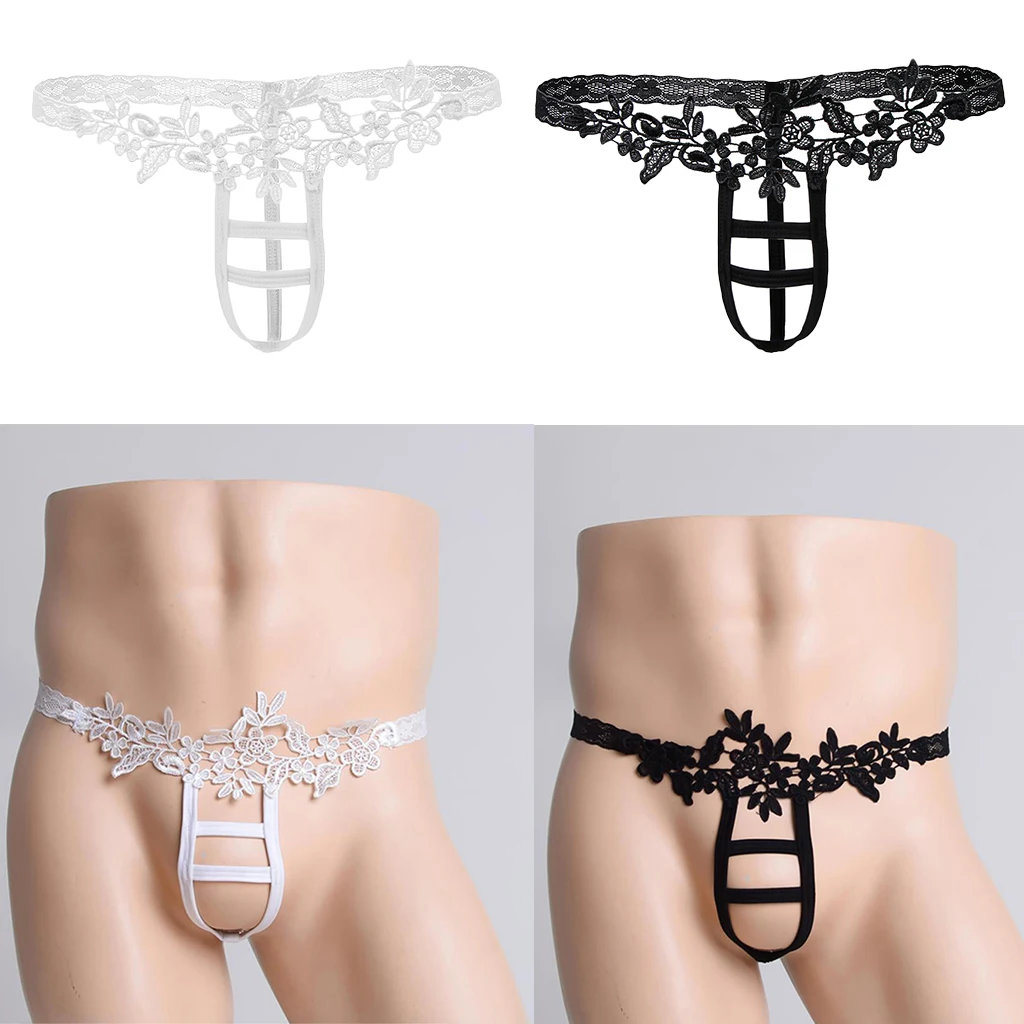 2 Colors Sexy Men's T-Back Underwear Low-rise Man Bikini G-String Thong Crotchless Lingerie