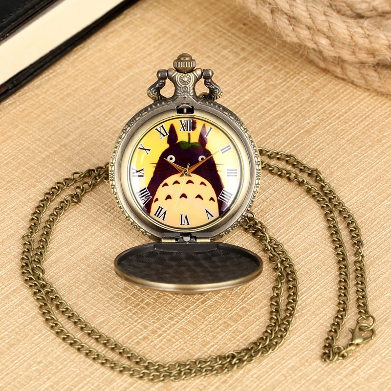 Bronze Totoro Quartz Pocket Watch Chain My Neighbor Totoro Pendant Necklace Jewelry Gifts Sweater Chain for Men Women Students