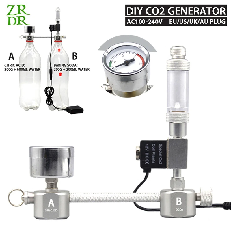 Aquarium DIY CO2 generator system kit CO2 regulator with solenoid valve bubble counter can promote the growth of aquatic plants