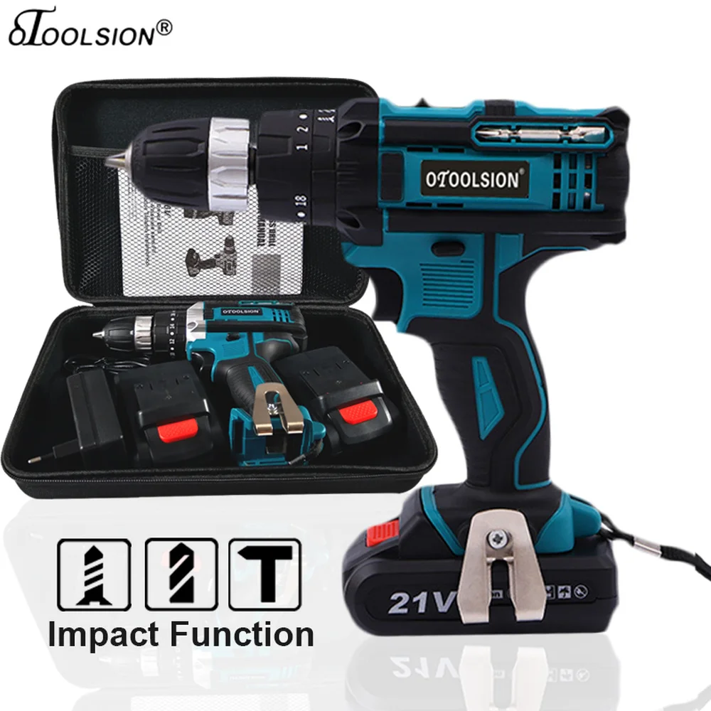 

21V Dual Speed Impact Cordless Drill Screwdriver Small Drill Electric Tools Hammer Drill Power Tool Furadeira E Parafusadeira