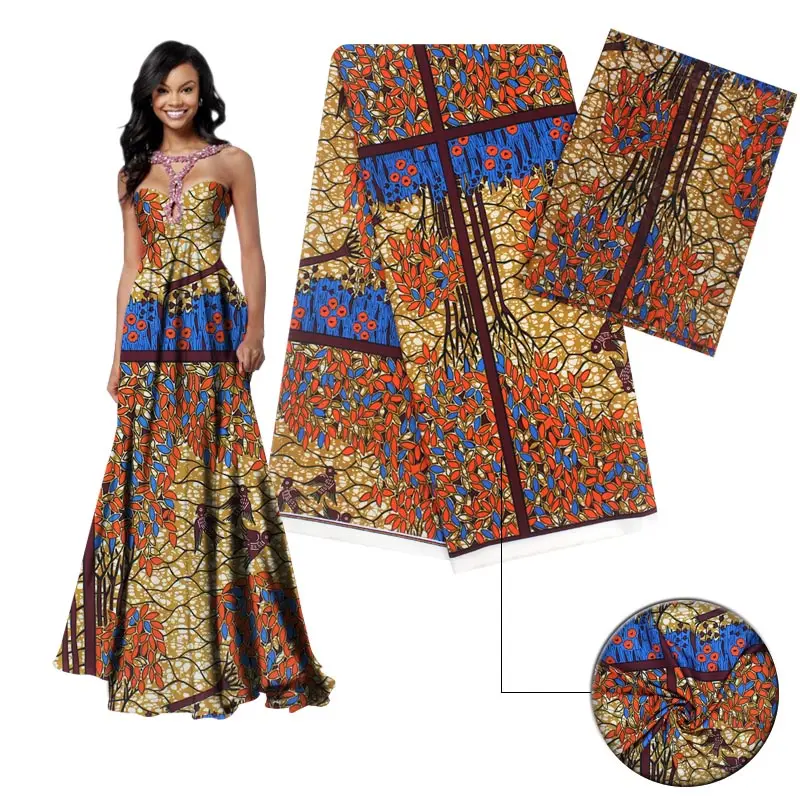 Новое поступление атласная шелковая ткань модный Африканский Воск узор дерево цветы дизайн шелковая ткань S191111