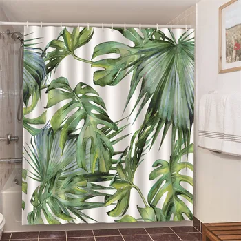 

Green Leaf Print Shower Curtains Polyester Fabric Waterproof High Quality Bath Curtain Bathroom Screen Decor Curtain With Hooks
