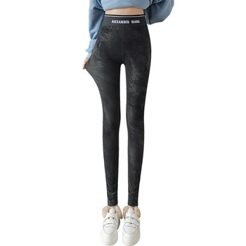 

New Imitation Denim Leather Pants High Waist Non-split Leather Leggings Autumn And Winter Stretch Slim Large Size Trousers Y2