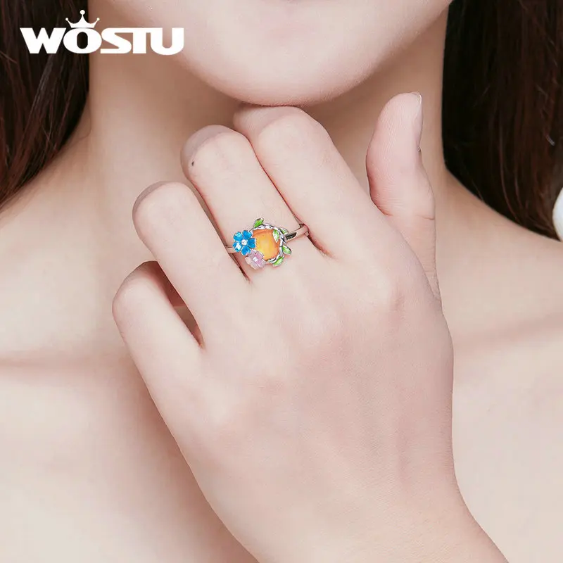 WOSTU Новое поступление подлинные 925 пробы серебряные кольца с цветами красивые розовые и голубые лепестки FNR062