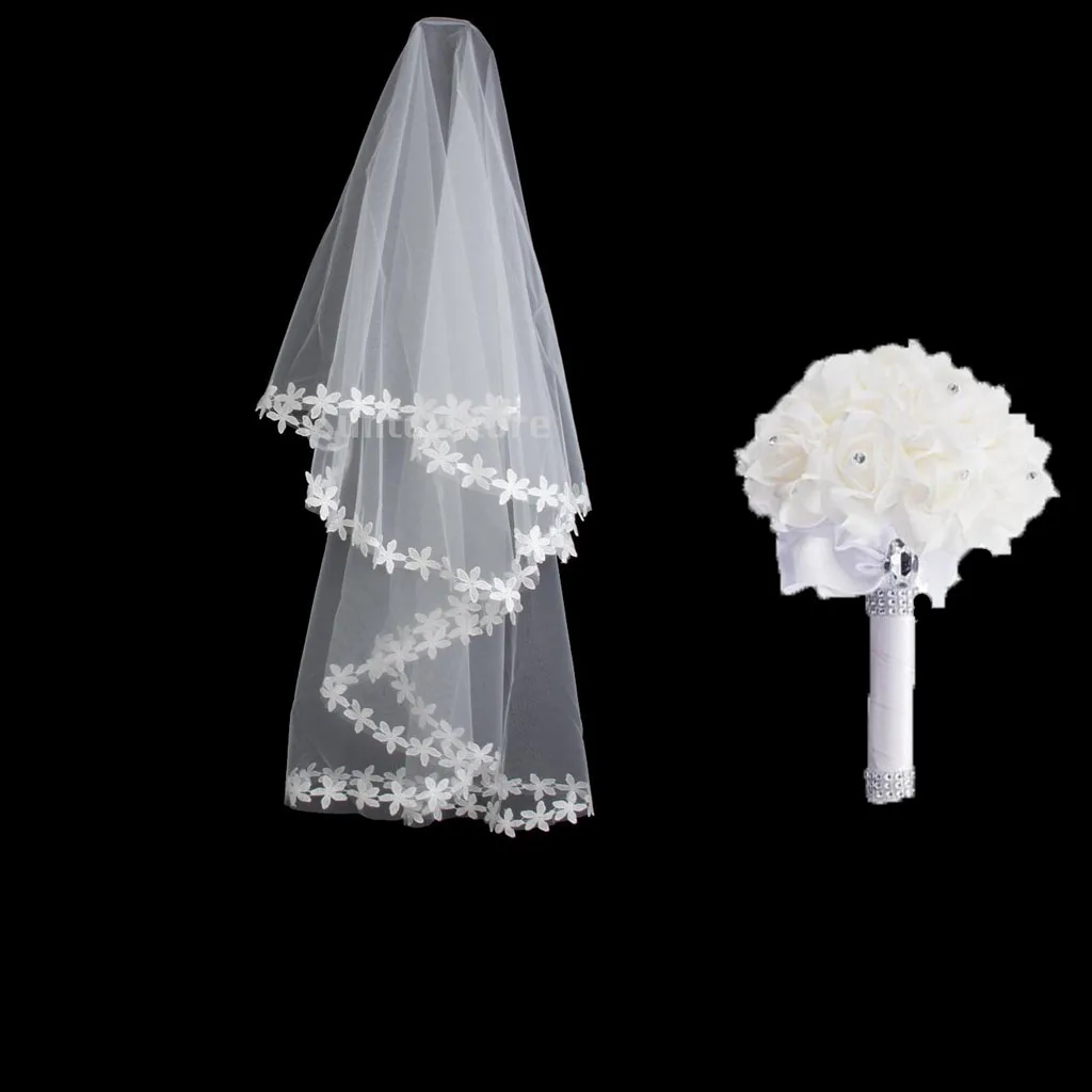 Белый Свадебный Локоть вуаль+ Кристалл атласный цветок розы Букет вечерние украшения