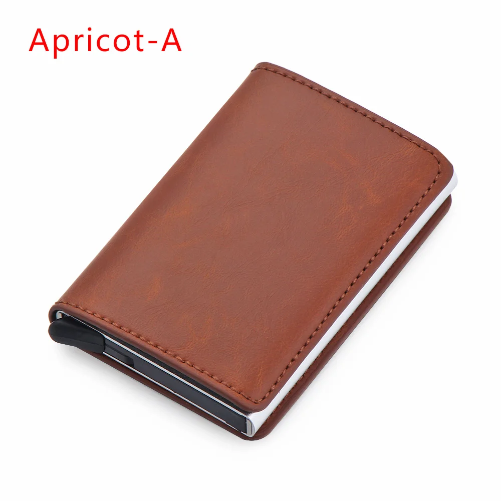 Apricot-A Модный автоматический всплывающий кредитный держатель для карт из углеродного волокна из искусственной кожи, тонкая сумка для карт, короткий кошелек с блокировкой RFID - Цвет: Apricot-A