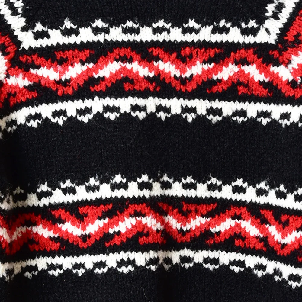 Зимний темпераментный женский жаккардовый шерстяной свитер с круглым вырезом и геометрическим рисунком в полоску