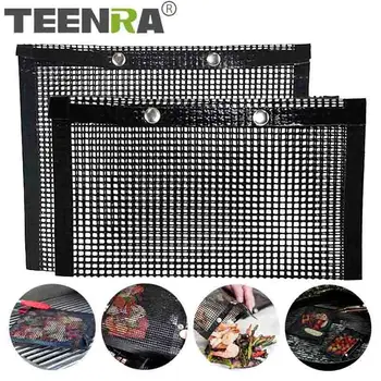 

TEENRA Reusable Non-stick BBQ Mech Grill Bag Black Baking Bag Portable Baking Mat BBQ Bake Bag Outdoor Picnic Cooking Tool