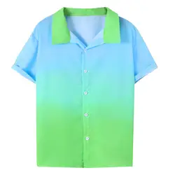 Мужской градиентный чехол с принтами воротник красочные полосы короткий рукав свободная рубашка Camisa Social Slim Fit Топы Camisas