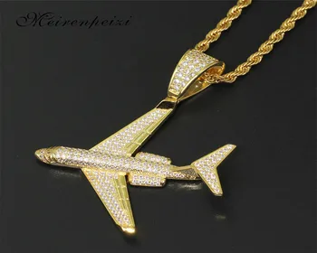 

Hip Hop CZ Plane Necklace Airplane Pendant Chain Cubic Zircon Aircraft Necklace Jewelry For Gift