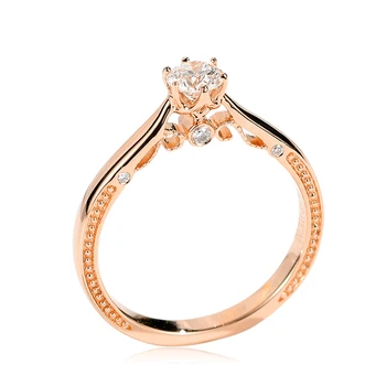 

EDI Promise Ring Real 14k Rose Gold Diamond Engagement Wedding Ring For Women Vintage 0.3ct FG VS Natural Diamond Ring