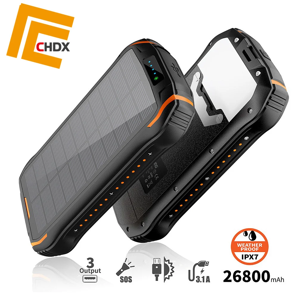 CHDX 26800 мАч QI Беспроводное солнечное зарядное устройство USB power Bank Солнечная Панель