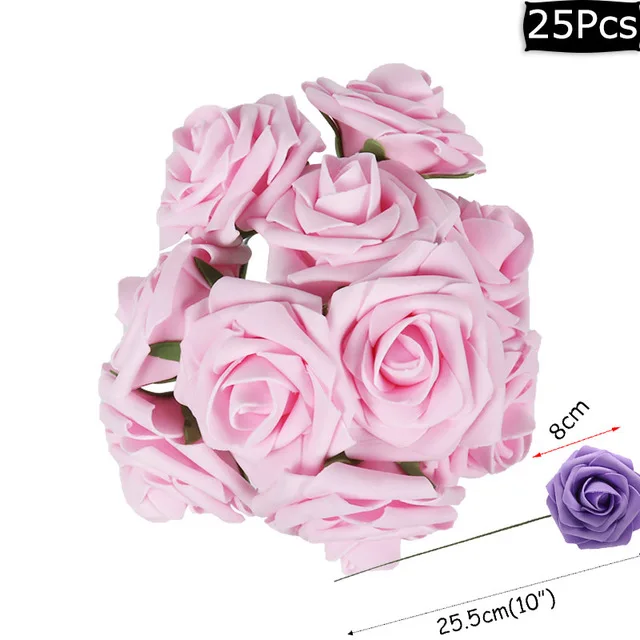 Свадебные украшения 25 шт красочные искусственные из ПЭ пены розы подарок на день Святого Валентина Свадебный букет цветов подарок невесты - Цвет: Light Pink