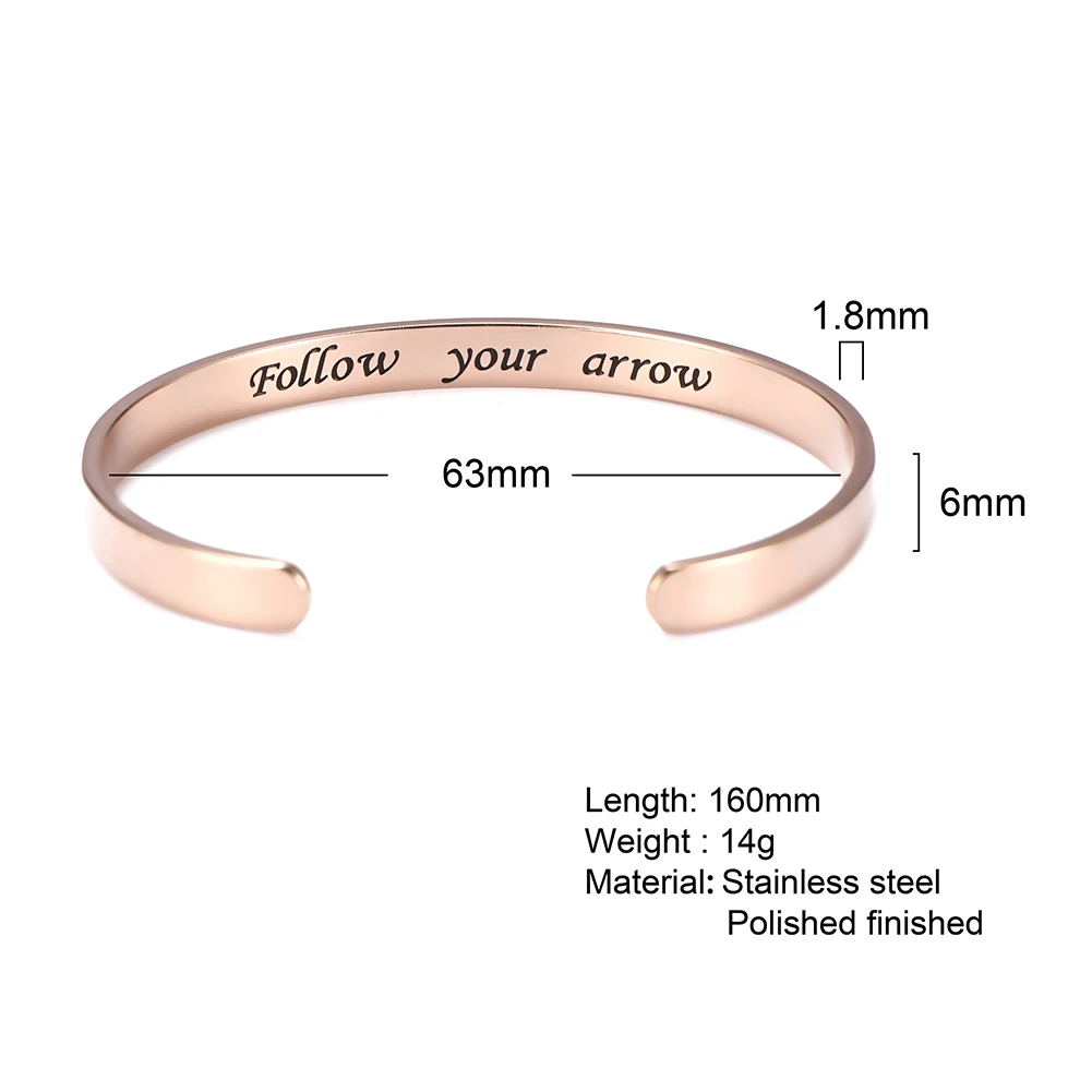 Fishhook Lover Healthy Magnet Simple Gift Rose Gold Inspirational Quote Words Woman Ladies Stainless Steel Cuff Bracelet Bangle