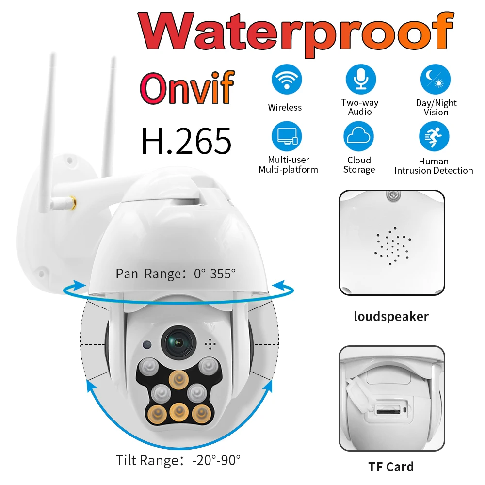 

1080P PTZ IP Camera Outdoor Speed Dome Wireless Wifi Security Camera Pan Tilt 4X Zoom IR Network For CCTV Surveillance 720P