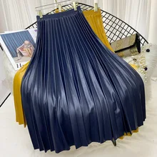 LANMREM Однотонная юбка женская зимняя новая Корейская плиссированная юбка средней длины с высокой талией из искусственной кожи PC307