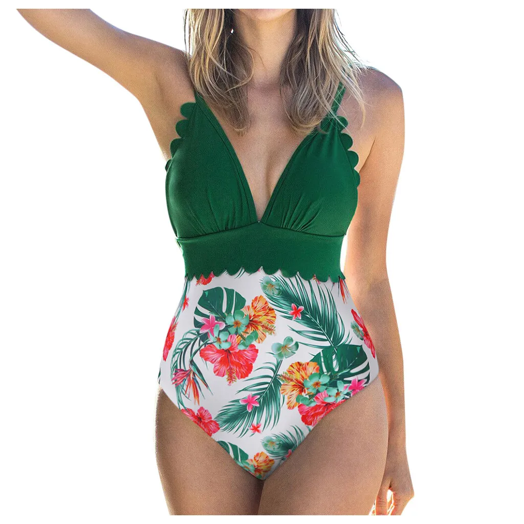 2020 Sexy One Piece Swimsuits Female Shoulder Floral Women Swimwear Push Up Bathing Suits Bodysuits Beach wear Ruffle Monokini |