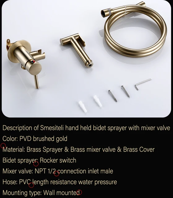 Bidet Sprayer ก๊อกน้ำร้อนและเย็นน้ำท่อห้องน้ำห้องครัว Smesiteli แปรงทองเหลืองมือถือติดผนังผสม 6